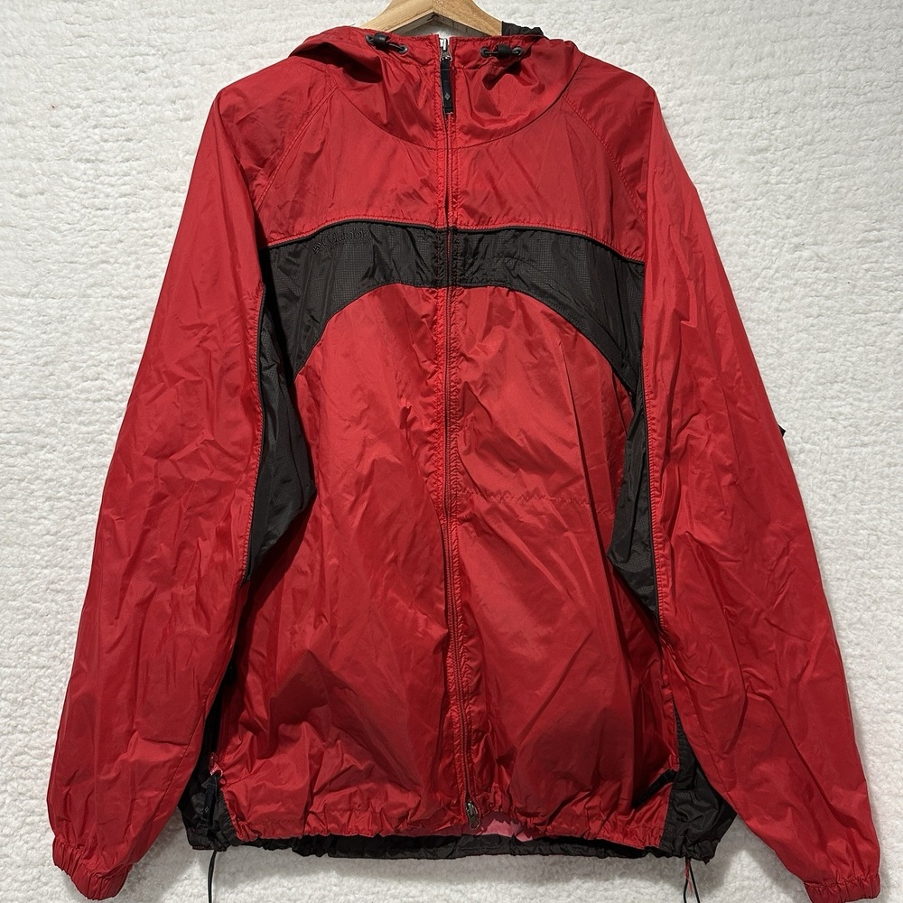 Columbia Men's Red & Black  Full Zip‎ WindBreaker Hoodie Jacket Size 2XL